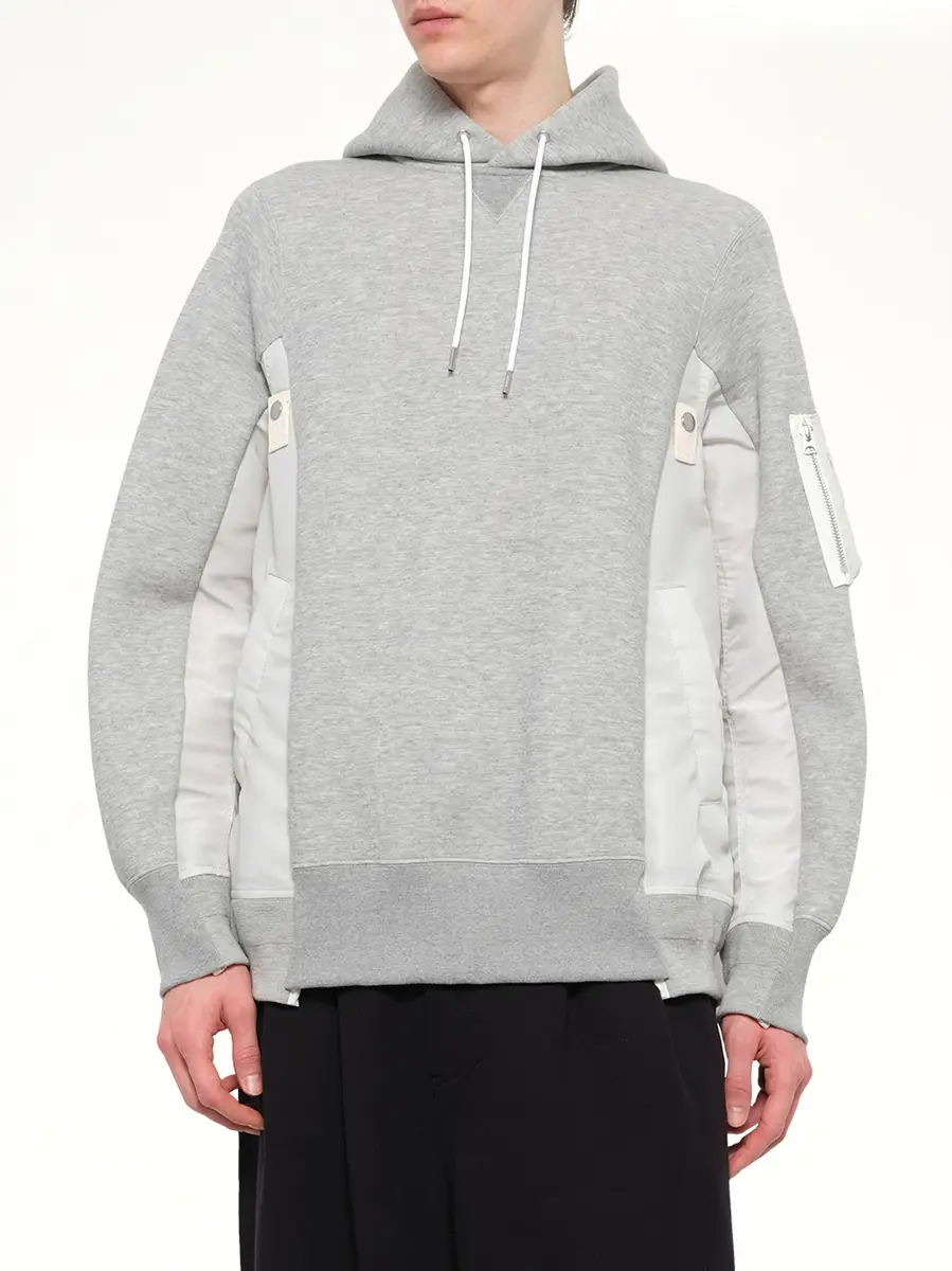 Sacai Sponge Sweat x Nylon Twill Hoodie in Light Gray | Thumbnail 6 Sacai Sponge Sweat x Nylon Twill Hoodie in Light Gray | Thumbnail 6