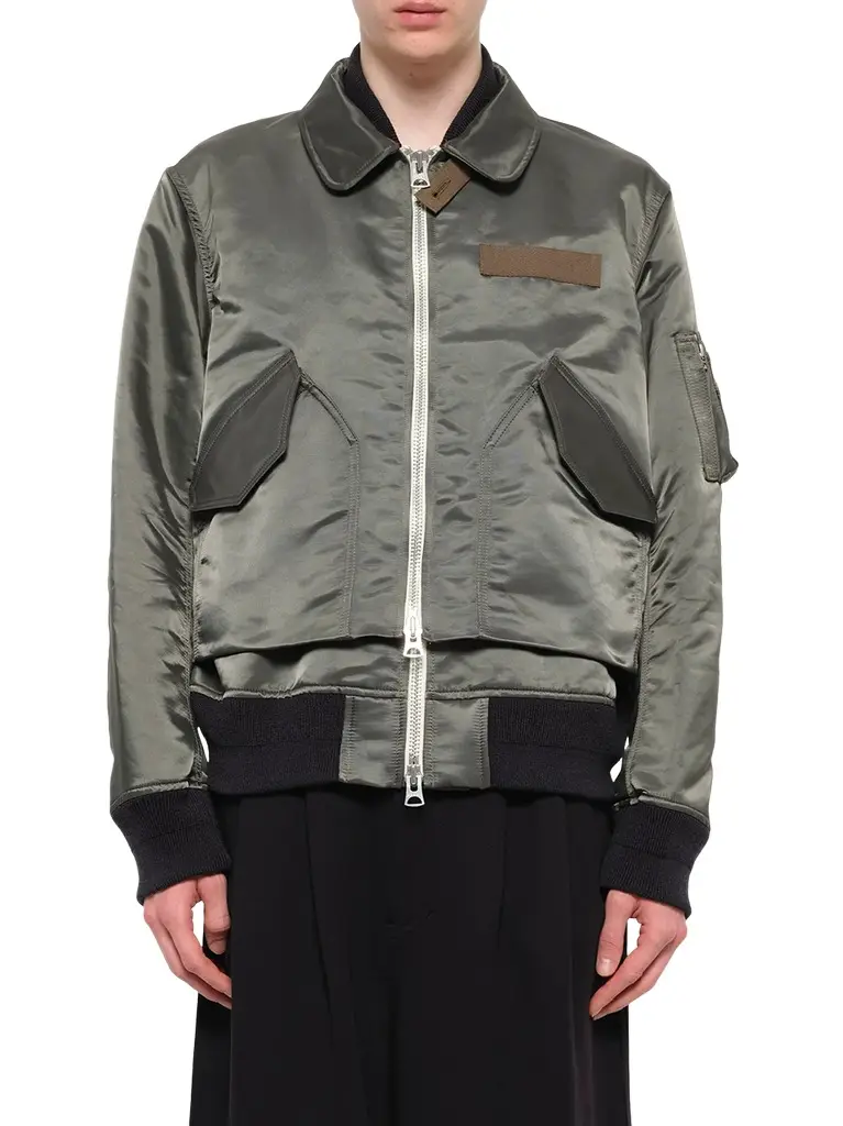Sacai Cotton Nylon Twill Blouson in Dark Khaki