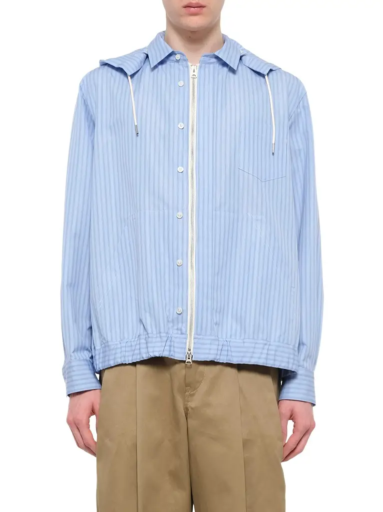 Sacai Poplin Hoodie in Light Blue Stripe