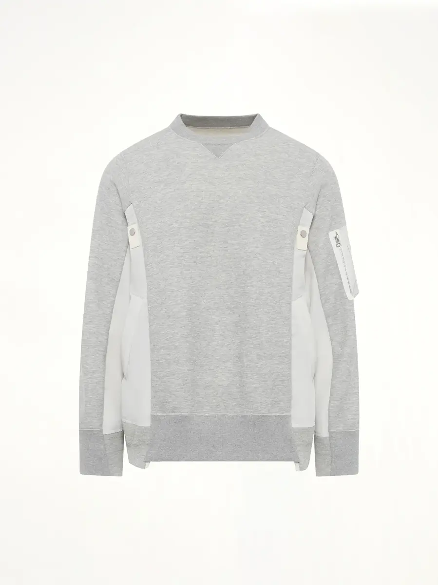 Sacai Sponge Sweat x Nylon Twill Sweatshirt in Light Gray | Thumbnail 2 Sacai Sponge Sweat x Nylon Twill Sweatshirt in Light Gray | Thumbnail 2
