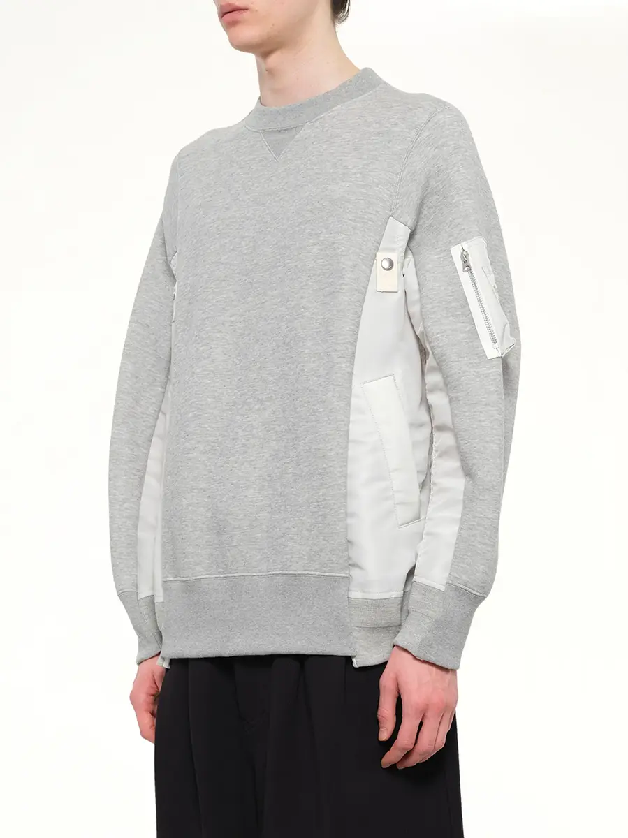 Sacai Sponge Sweat x Nylon Twill Sweatshirt in Light Gray | Thumbnail 3 Sacai Sponge Sweat x Nylon Twill Sweatshirt in Light Gray | Thumbnail 3