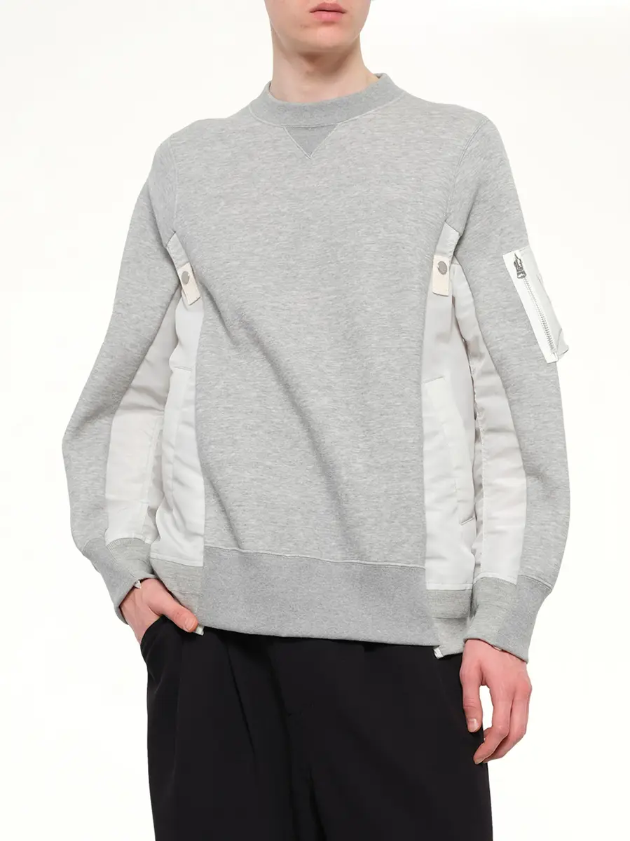 Sacai Sponge Sweat x Nylon Twill Sweatshirt in Light Gray | Thumbnail 6 Sacai Sponge Sweat x Nylon Twill Sweatshirt in Light Gray | Thumbnail 6