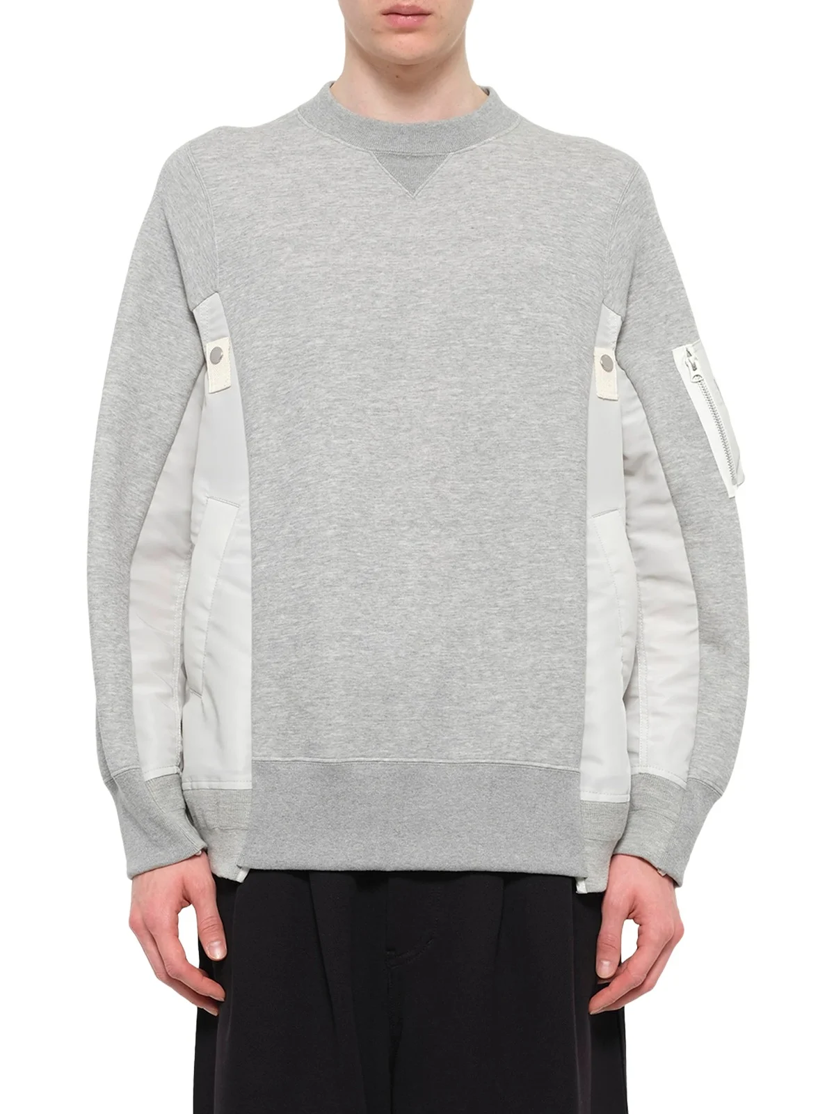 Sacai Sponge Sweat x Nylon Twill Sweatshirt in Light Gray