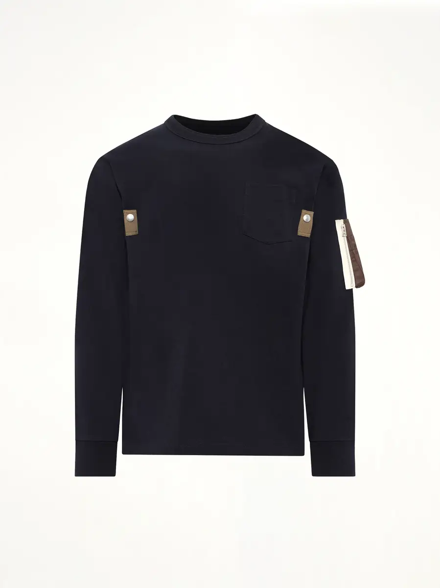 Sacai Cotton Jersey L/s T-shirt in Navy/dark Khaki | Thumbnail 2 Sacai Cotton Jersey L/s T-shirt in Navy/dark Khaki | Thumbnail 2