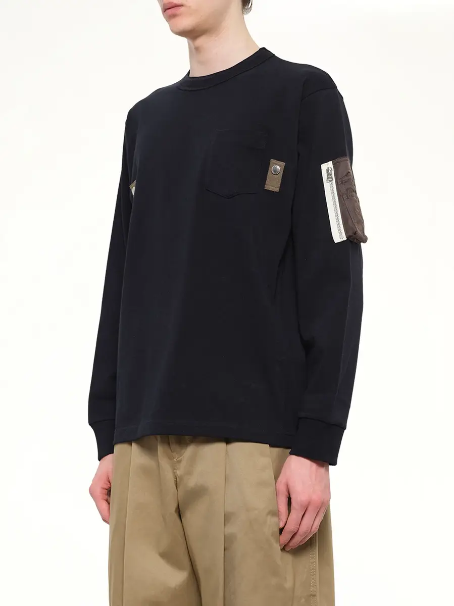 Sacai Cotton Jersey L/s T-shirt in Navy/dark Khaki | Thumbnail 3 Sacai Cotton Jersey L/s T-shirt in Navy/dark Khaki | Thumbnail 3