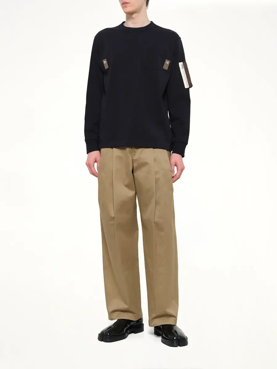 Sacai Cotton Jersey L/s T-shirt in Navy/dark Khaki | Thumbnail 4 Sacai Cotton Jersey L/s T-shirt in Navy/dark Khaki | Thumbnail 4
