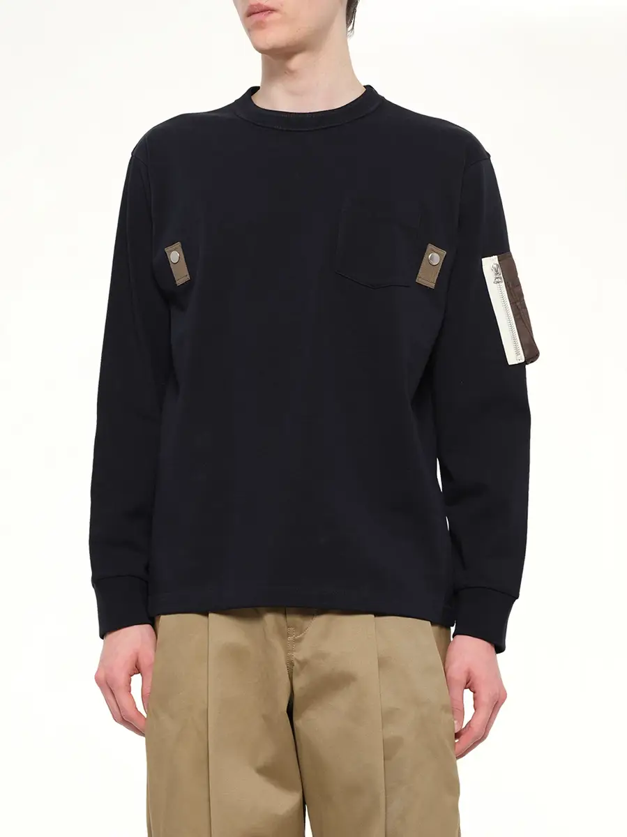 Sacai Cotton Jersey L/s T-shirt in Navy/dark Khaki | Thumbnail 6 Sacai Cotton Jersey L/s T-shirt in Navy/dark Khaki | Thumbnail 6