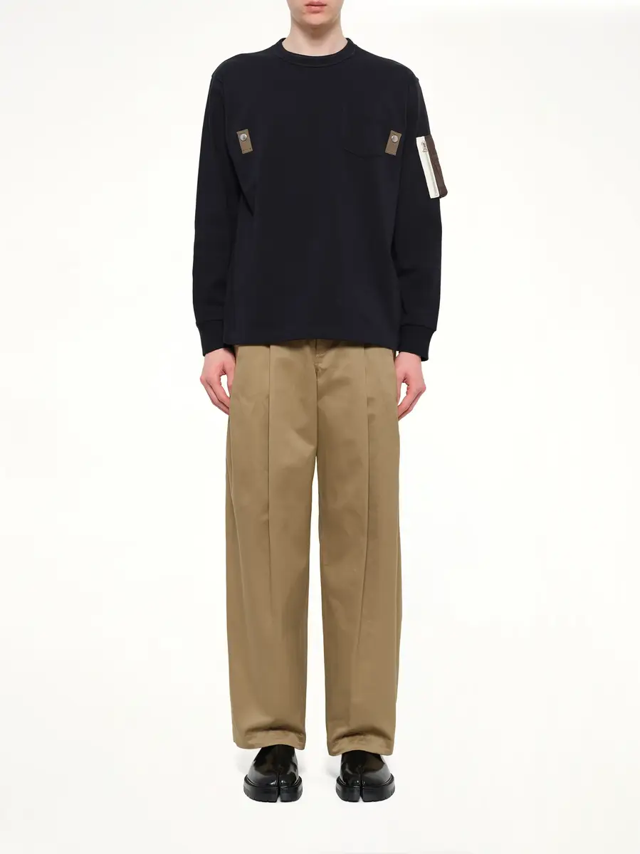 Sacai Cotton Jersey L/s T-shirt in Navy/dark Khaki | Thumbnail 7 Sacai Cotton Jersey L/s T-shirt in Navy/dark Khaki | Thumbnail 7