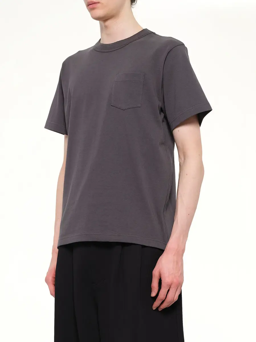 Sacai Side Zip Cotton T-shirt in Charcoal Gray | Thumbnail 3