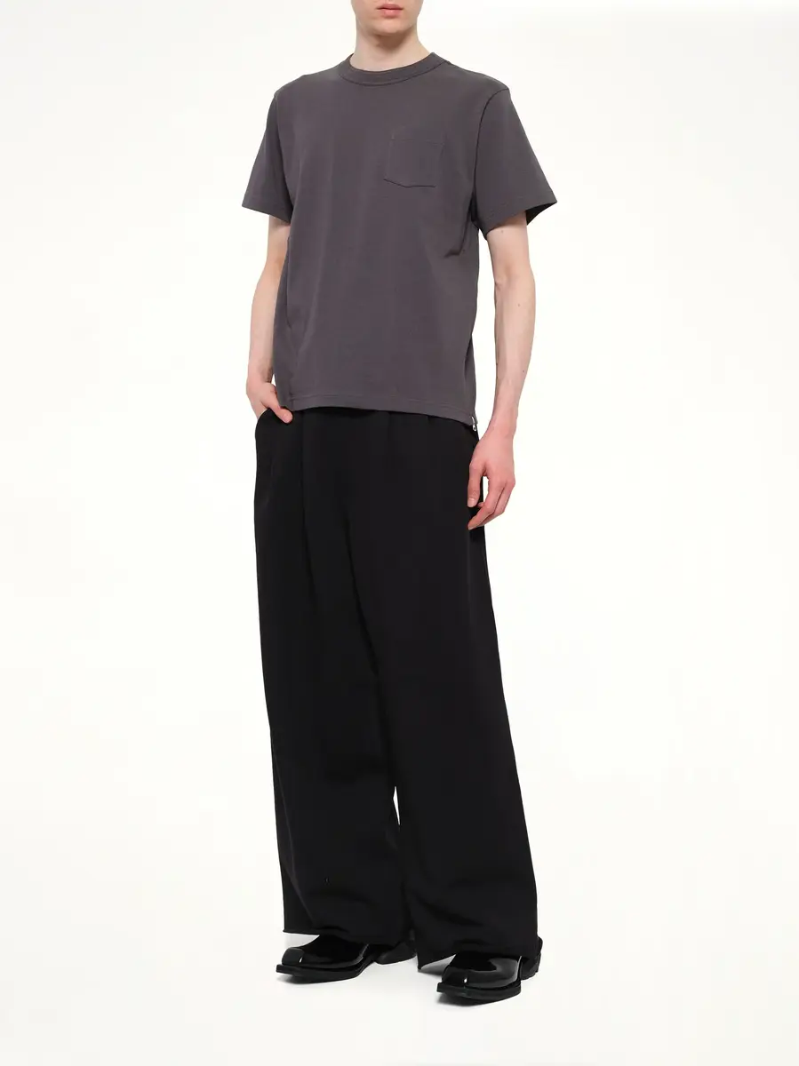 Sacai Side Zip Cotton T-shirt in Charcoal Gray | Thumbnail 4