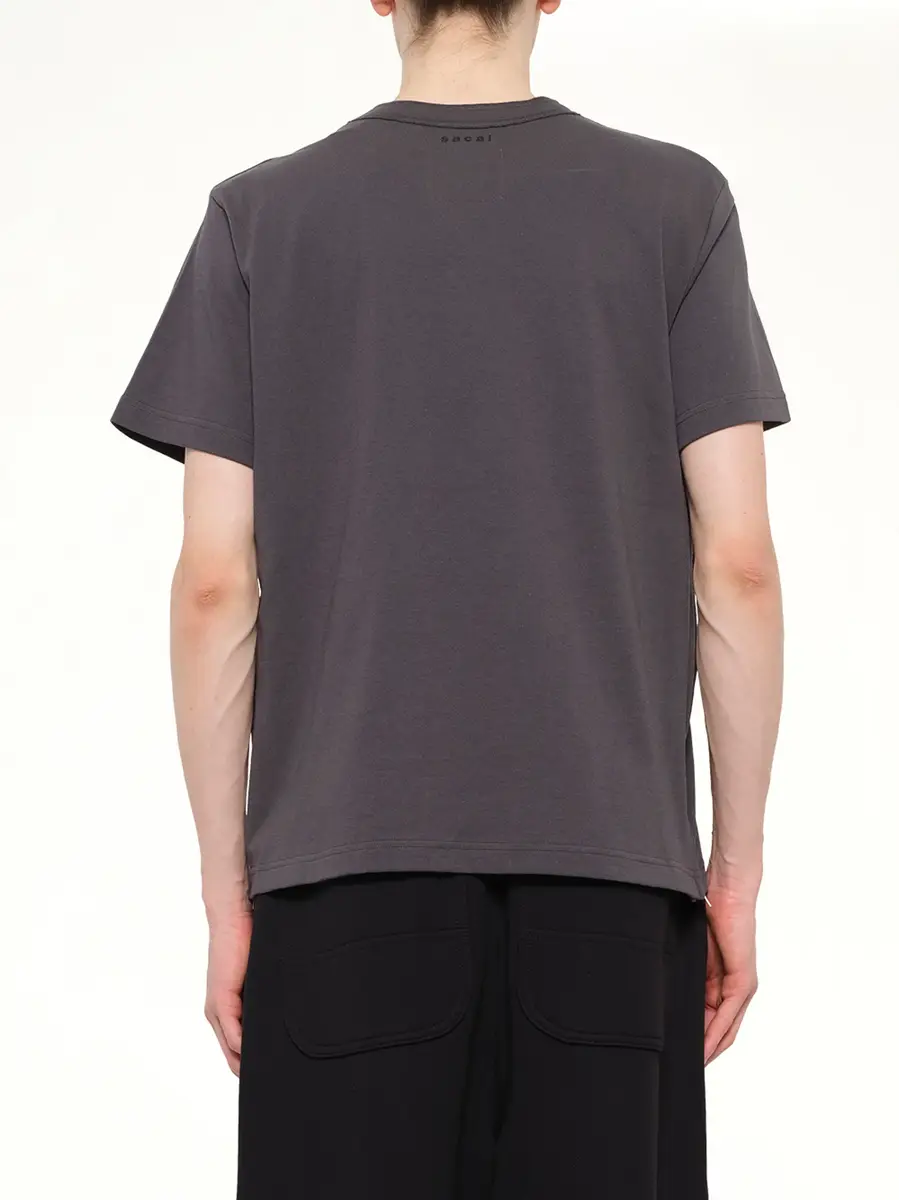 Sacai Side Zip Cotton T-shirt in Charcoal Gray | Thumbnail 5