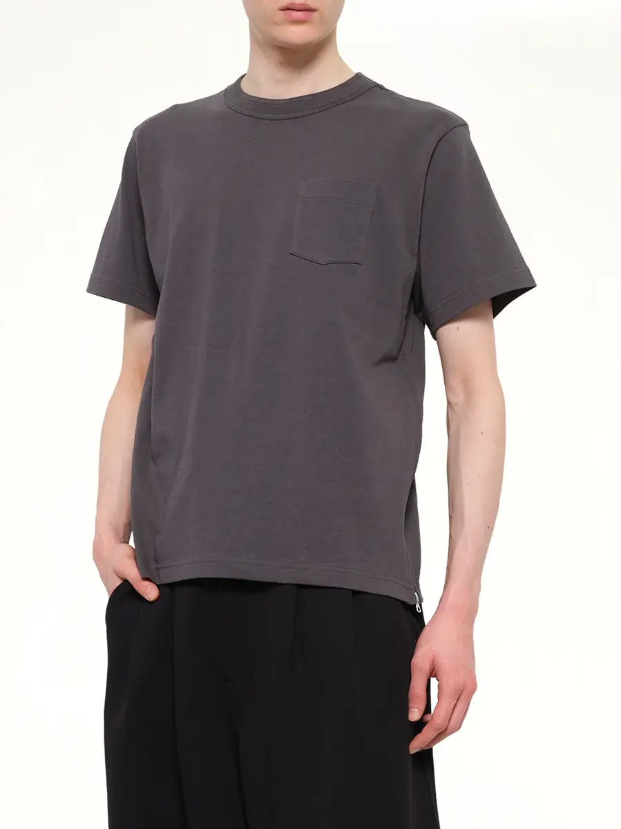 Sacai Side Zip Cotton T-shirt in Charcoal Gray | Thumbnail 6