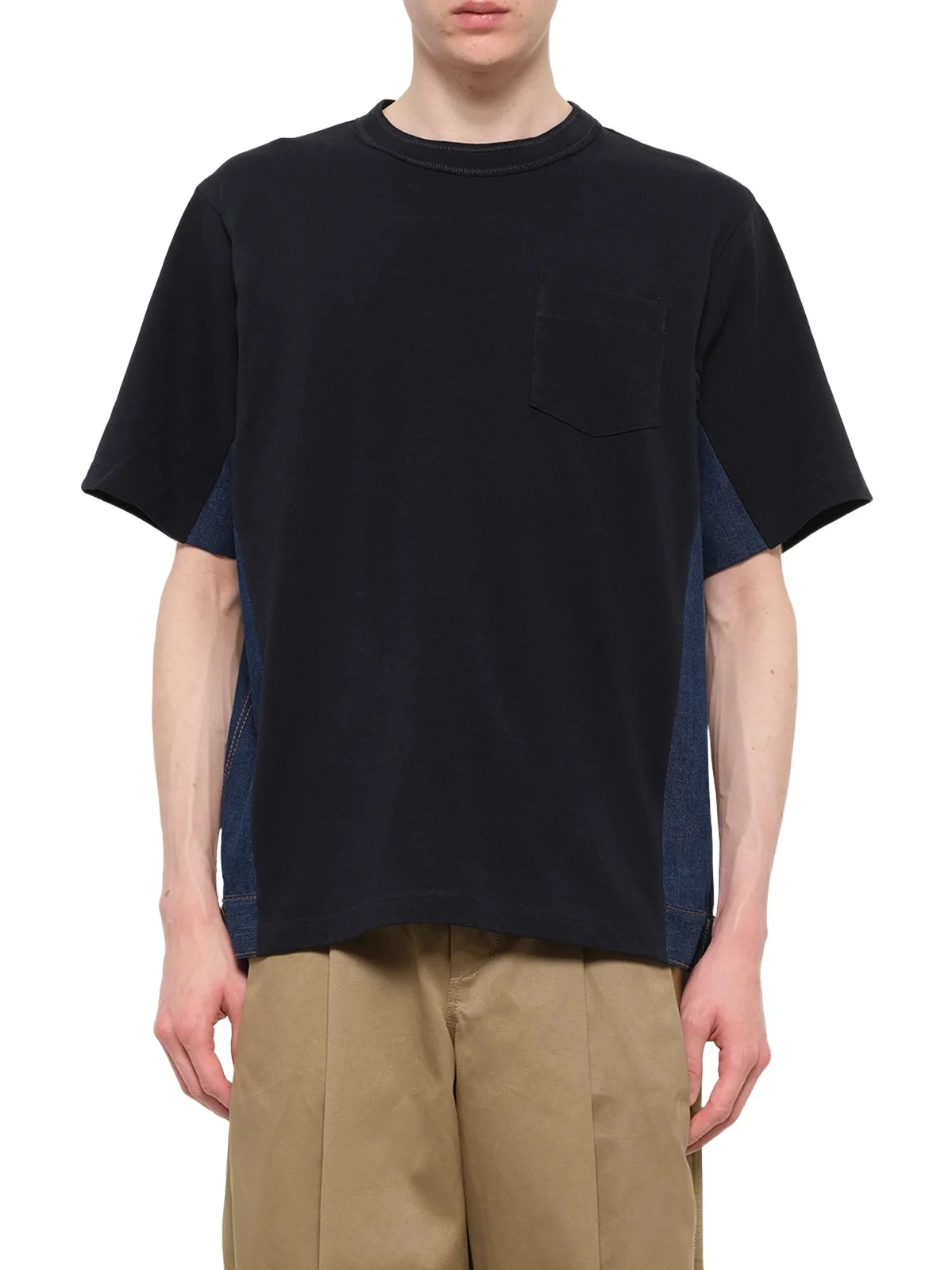 Sacai Denim x Cotton Jersey T-shirt in Navy/blue