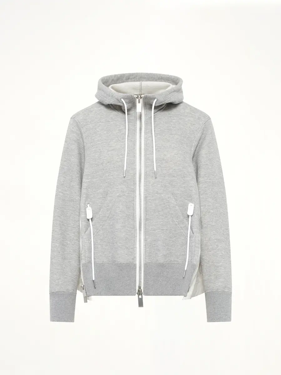 Sacai Sponge Sweat x Nylon Twill Hoodie in Light Gray | Thumbnail 2 Sacai Sponge Sweat x Nylon Twill Hoodie in Light Gray | Thumbnail 2