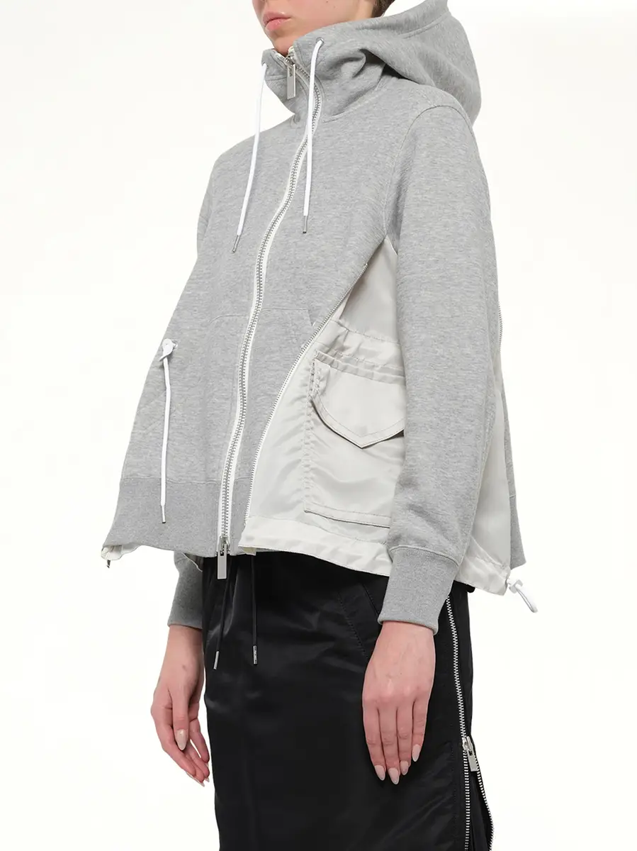 Sacai Sponge Sweat x Nylon Twill Hoodie in Light Gray | Thumbnail 3 Sacai Sponge Sweat x Nylon Twill Hoodie in Light Gray | Thumbnail 3