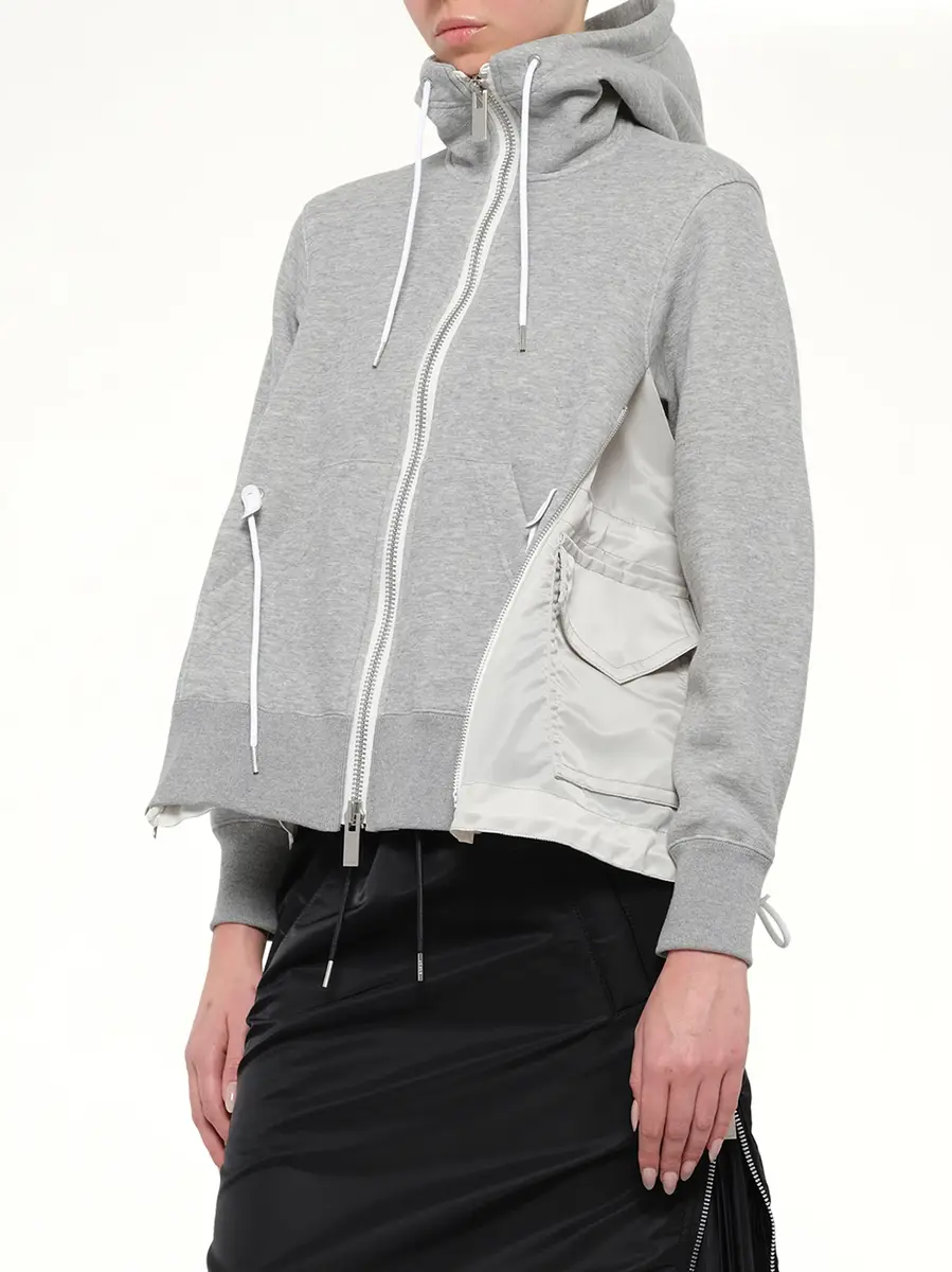 Sacai Sponge Sweat x Nylon Twill Hoodie in Light Gray | Thumbnail 6 Sacai Sponge Sweat x Nylon Twill Hoodie in Light Gray | Thumbnail 6