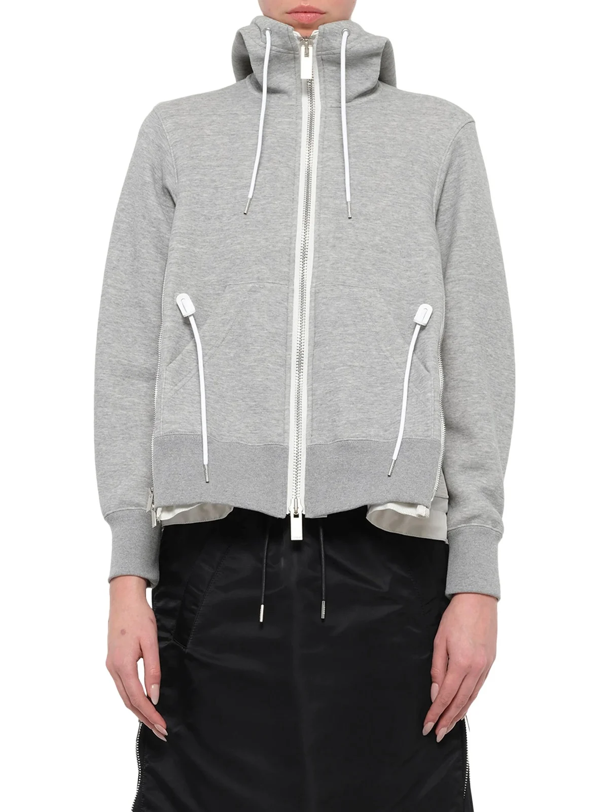 Sacai Sponge Sweat x Nylon Twill Hoodie in Light Gray