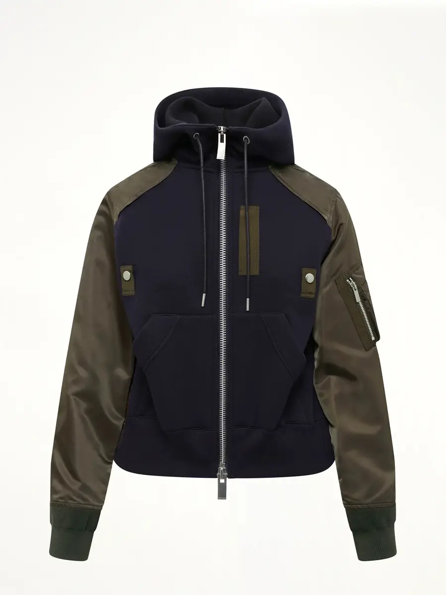 Sacai Sponge Sweat Zip Hoodie in Navy/dark Khaki | Thumbnail 2 Sacai Sponge Sweat Zip Hoodie in Navy/dark Khaki | Thumbnail 2