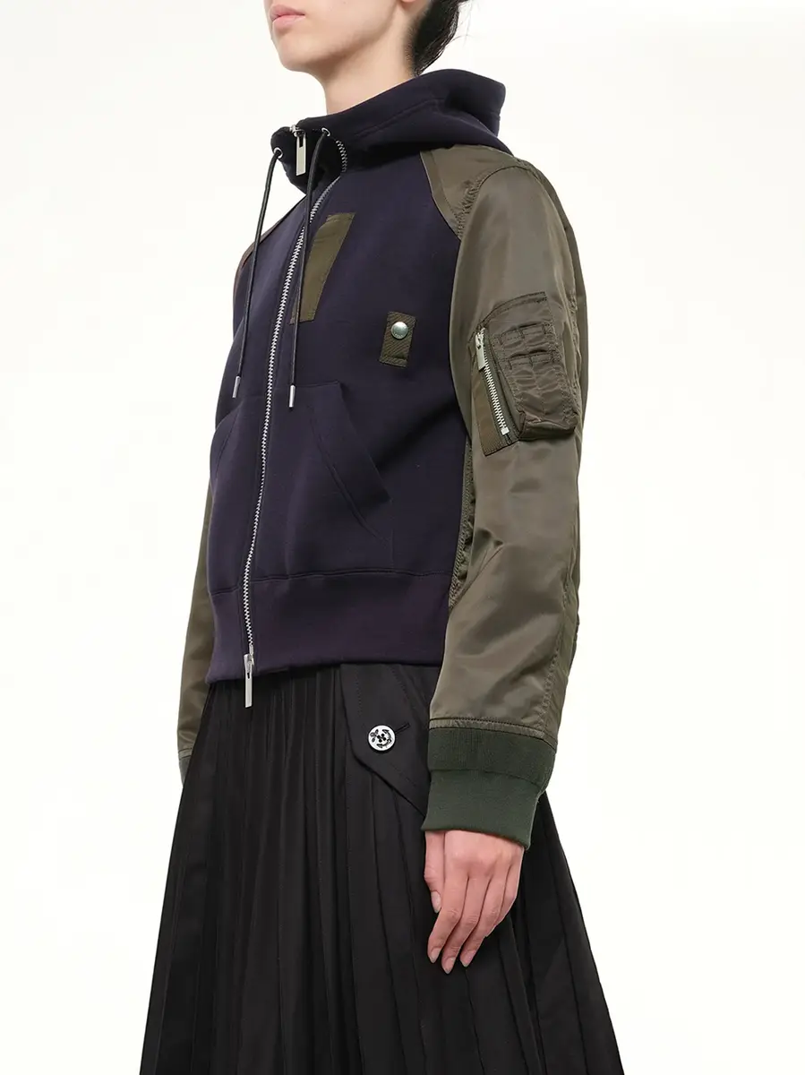Sacai Sponge Sweat Zip Hoodie in Navy/dark Khaki | Thumbnail 3 Sacai Sponge Sweat Zip Hoodie in Navy/dark Khaki | Thumbnail 3