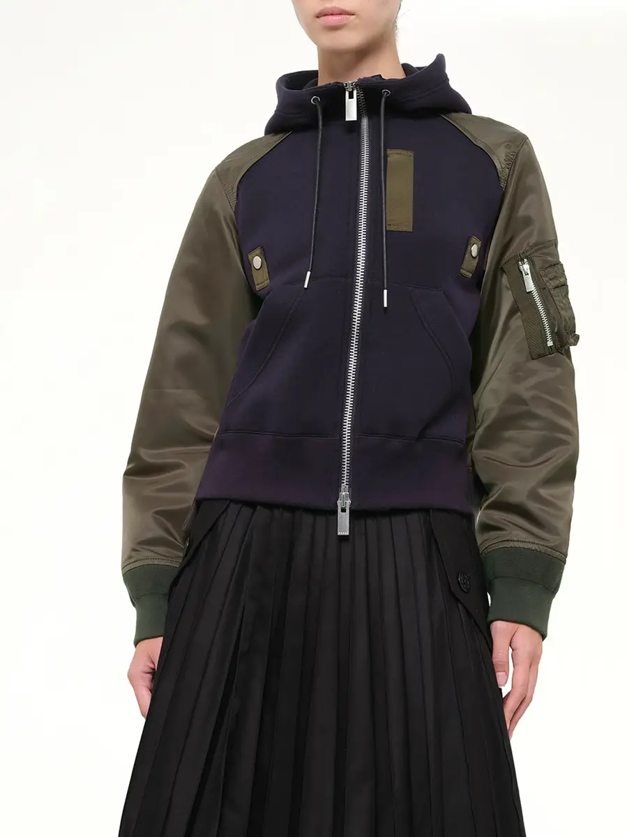 Sacai Sponge Sweat Zip Hoodie in Navy/dark Khaki | Thumbnail 6 Sacai Sponge Sweat Zip Hoodie in Navy/dark Khaki | Thumbnail 6