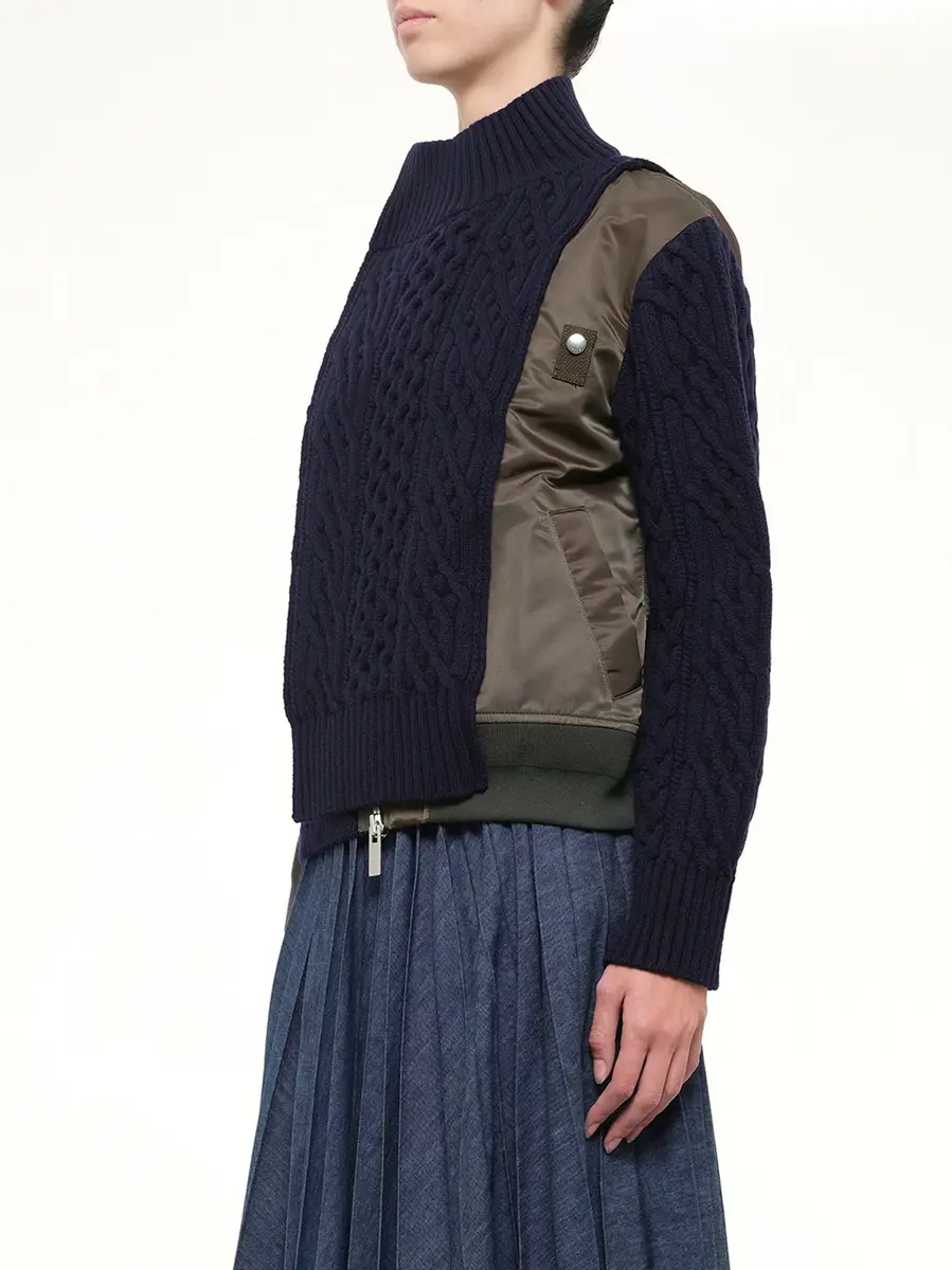 Sacai Nylon Twill x Wool Knit Blouson in Navy/dark Khaki | Thumbnail 3 Sacai Nylon Twill x Wool Knit Blouson in Navy/dark Khaki | Thumbnail 3