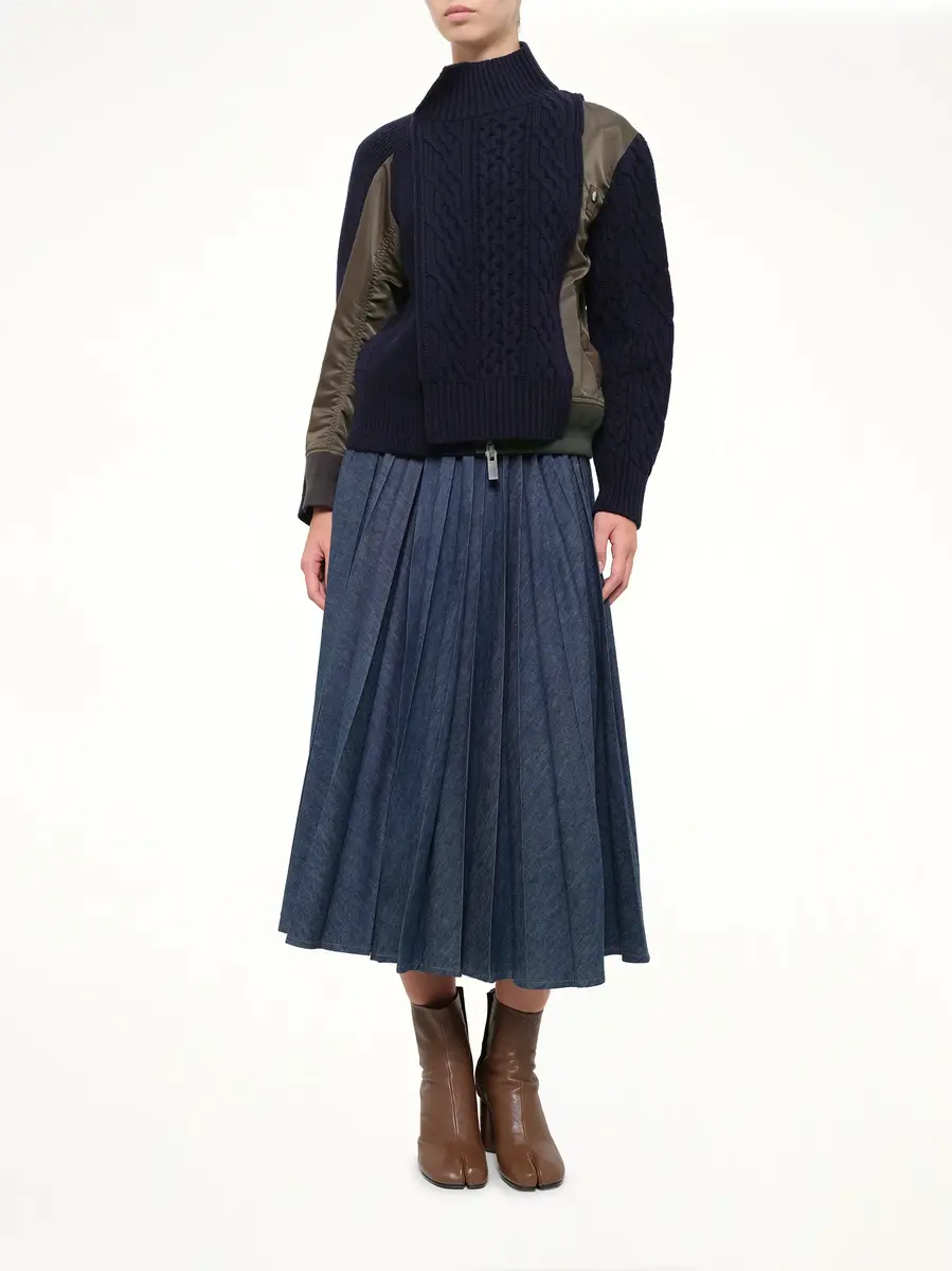 Sacai Nylon Twill x Wool Knit Blouson in Navy/dark Khaki | Thumbnail 4 Sacai Nylon Twill x Wool Knit Blouson in Navy/dark Khaki | Thumbnail 4