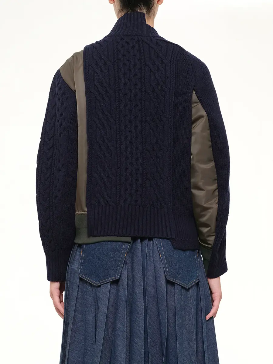 Sacai Nylon Twill x Wool Knit Blouson in Navy/dark Khaki | Thumbnail 5 Sacai Nylon Twill x Wool Knit Blouson in Navy/dark Khaki | Thumbnail 5