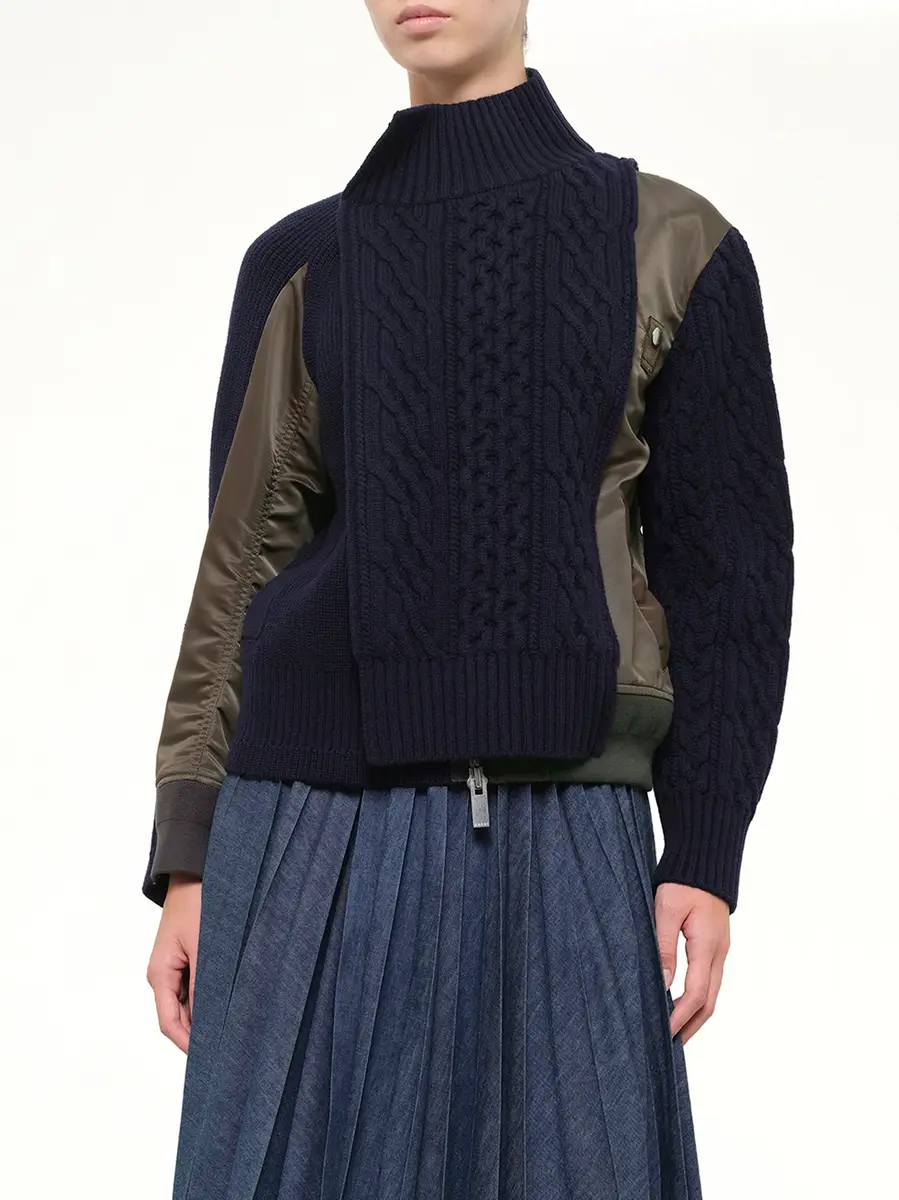 Sacai Nylon Twill x Wool Knit Blouson in Navy/dark Khaki | Thumbnail 6 Sacai Nylon Twill x Wool Knit Blouson in Navy/dark Khaki | Thumbnail 6