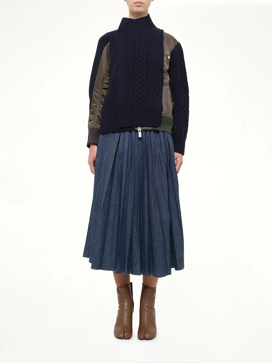 Sacai Nylon Twill x Wool Knit Blouson in Navy/dark Khaki | Thumbnail 7 Sacai Nylon Twill x Wool Knit Blouson in Navy/dark Khaki | Thumbnail 7