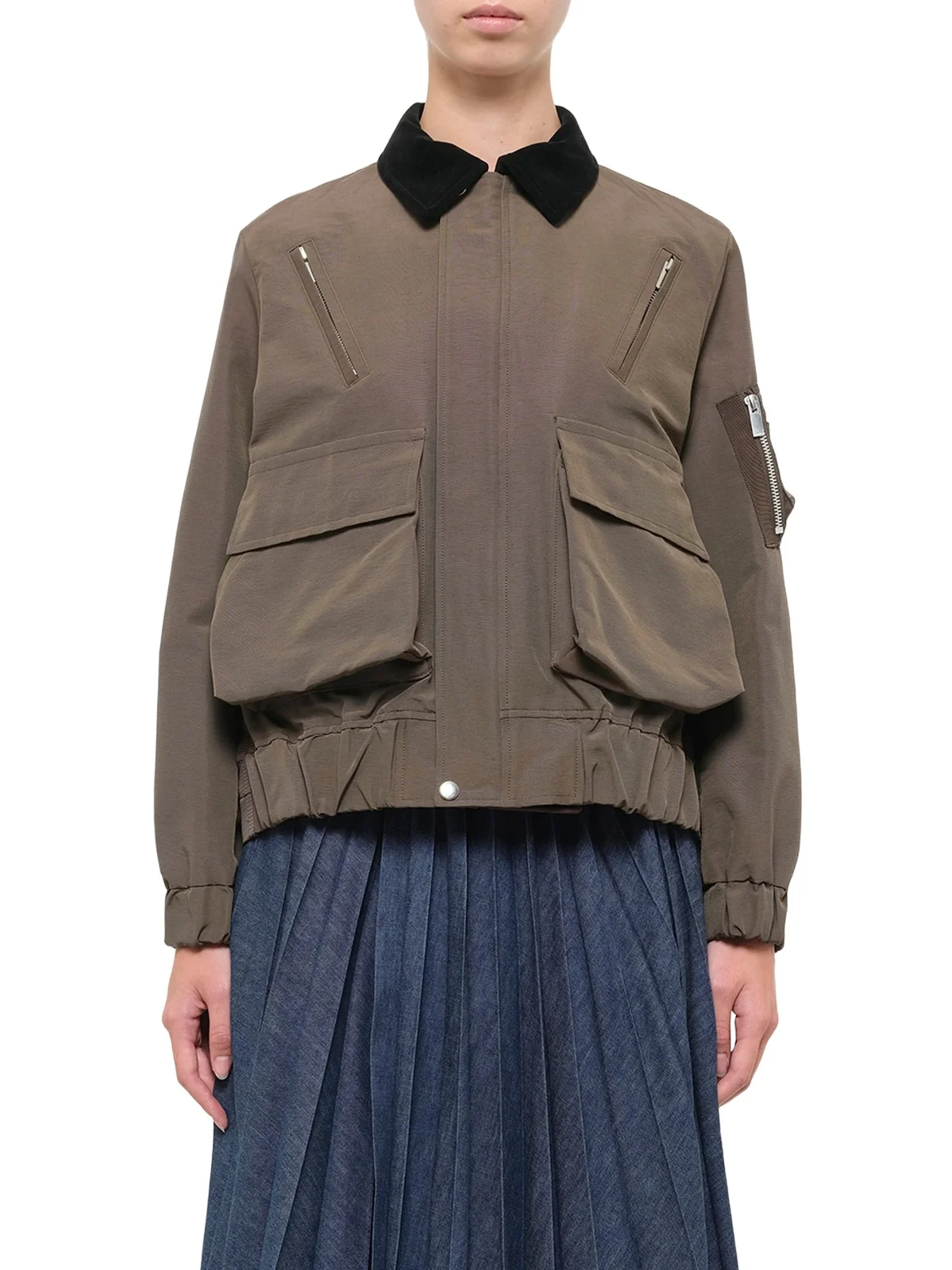 Sacai Grosgrain Bonding Blouson in Brown/dark Khaki