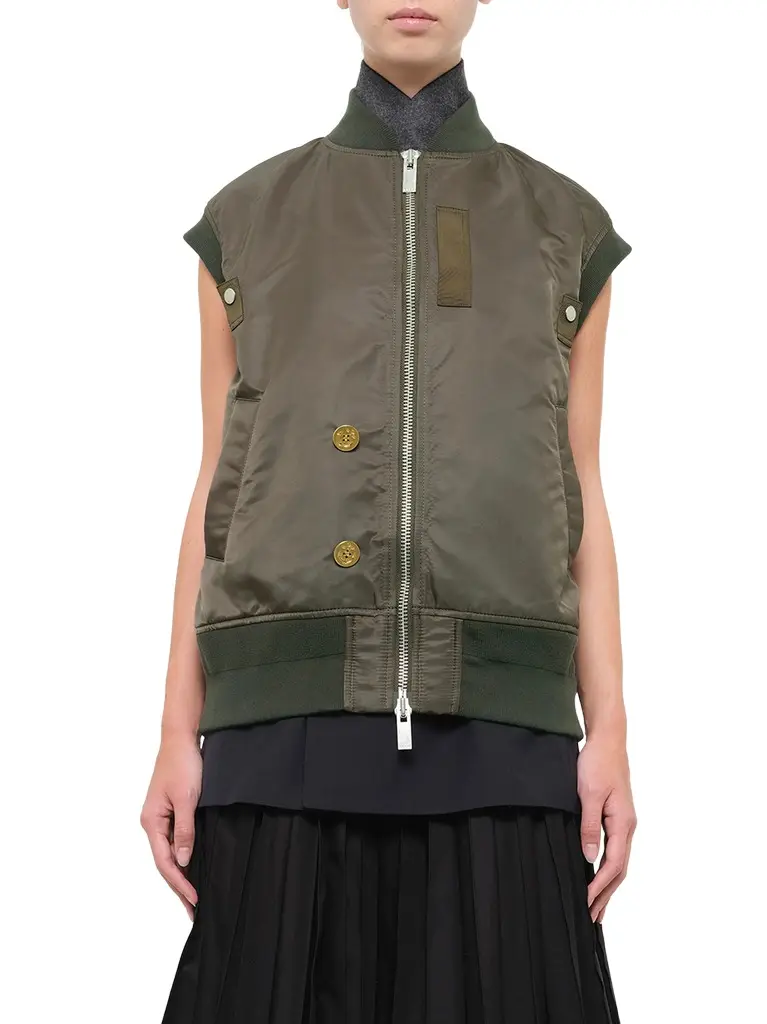Sacai Nylon Twill x Suiting Vest in Navy/dark Khaki