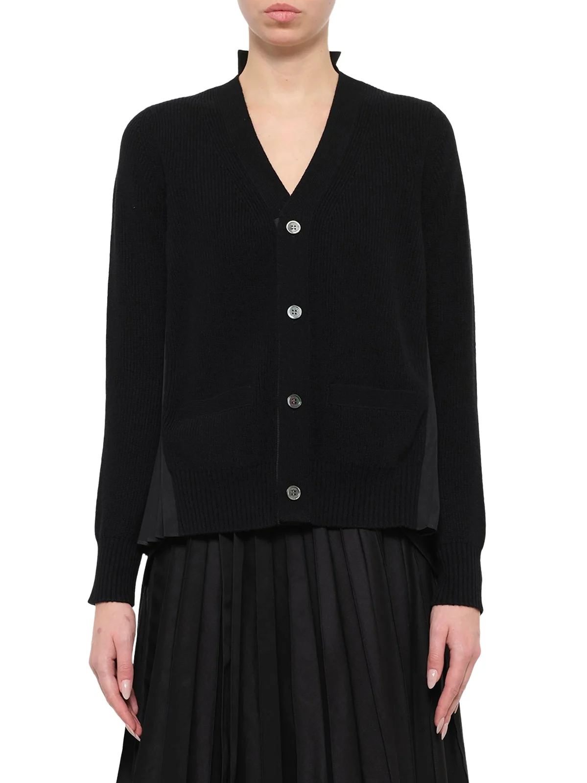 Sacai Wool Knit x Cotton Poplin Cardigan
