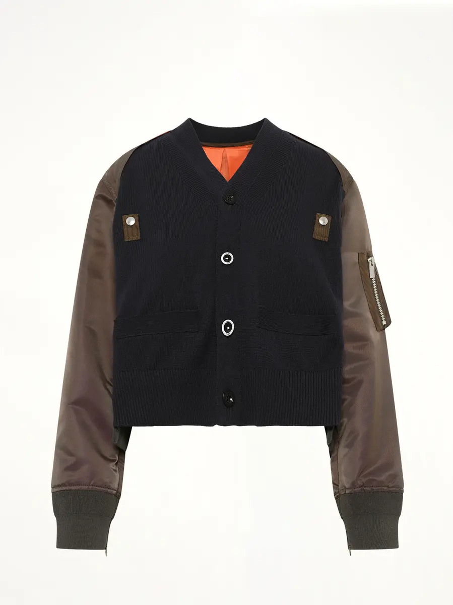 Sacai Nylon Twill x Cotton Knit Cardigan in Navy/dark Khaki | Thumbnail 2 Sacai Nylon Twill x Cotton Knit Cardigan in Navy/dark Khaki | Thumbnail 2