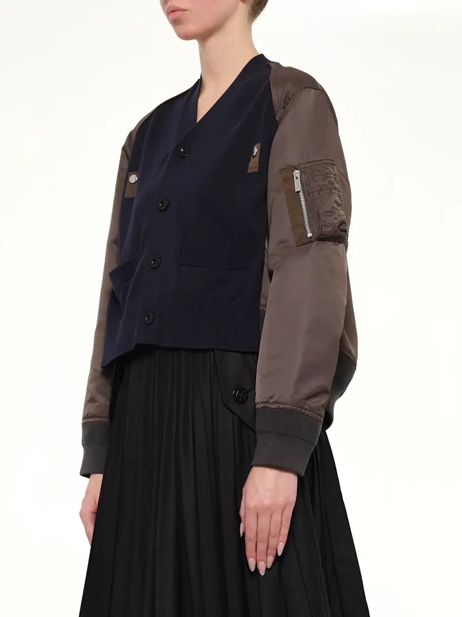 Sacai Nylon Twill x Cotton Knit Cardigan in Navy/dark Khaki | Thumbnail 3 Sacai Nylon Twill x Cotton Knit Cardigan in Navy/dark Khaki | Thumbnail 3