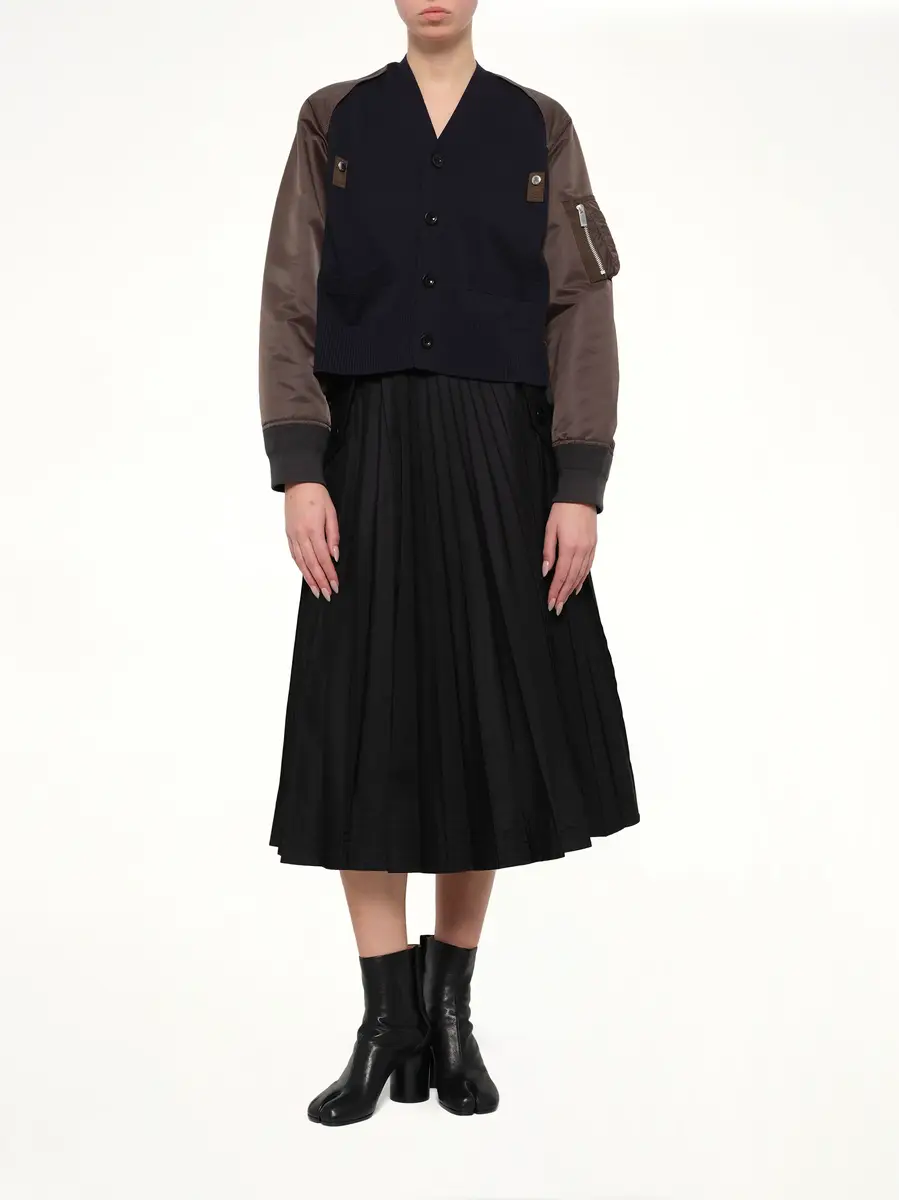 Sacai Nylon Twill x Cotton Knit Cardigan in Navy/dark Khaki | Thumbnail 4 Sacai Nylon Twill x Cotton Knit Cardigan in Navy/dark Khaki | Thumbnail 4