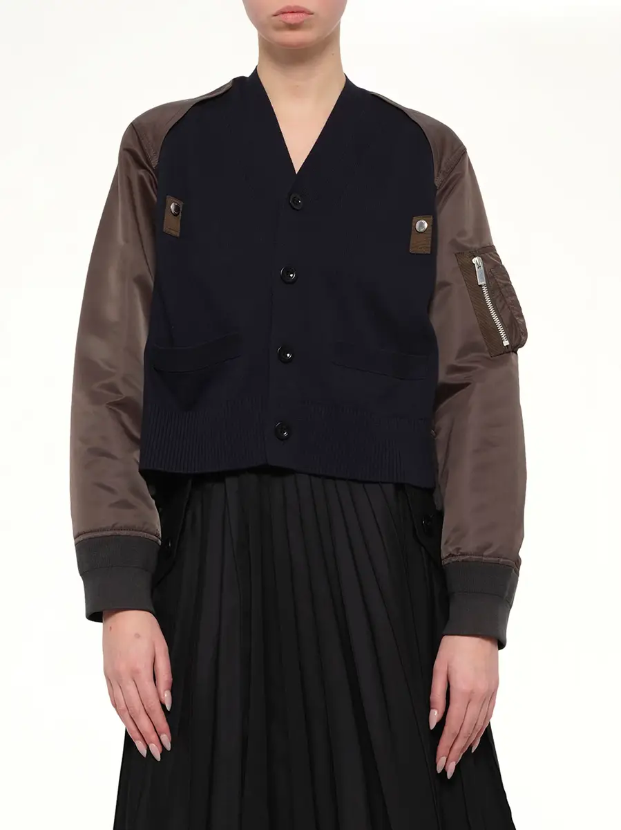 Sacai Nylon Twill x Cotton Knit Cardigan in Navy/dark Khaki | Thumbnail 6 Sacai Nylon Twill x Cotton Knit Cardigan in Navy/dark Khaki | Thumbnail 6