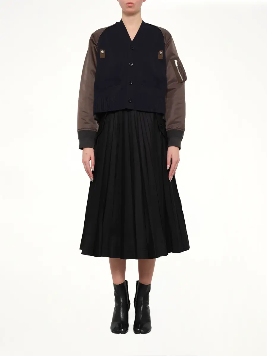 Sacai Nylon Twill x Cotton Knit Cardigan in Navy/dark Khaki | Thumbnail 7 Sacai Nylon Twill x Cotton Knit Cardigan in Navy/dark Khaki | Thumbnail 7