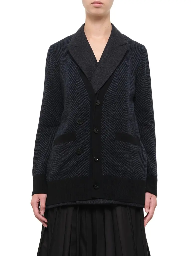 Double-faced Herringbone x Wool Knit Cardigan Double-faced Herringbone x Wool Knit Cardigan