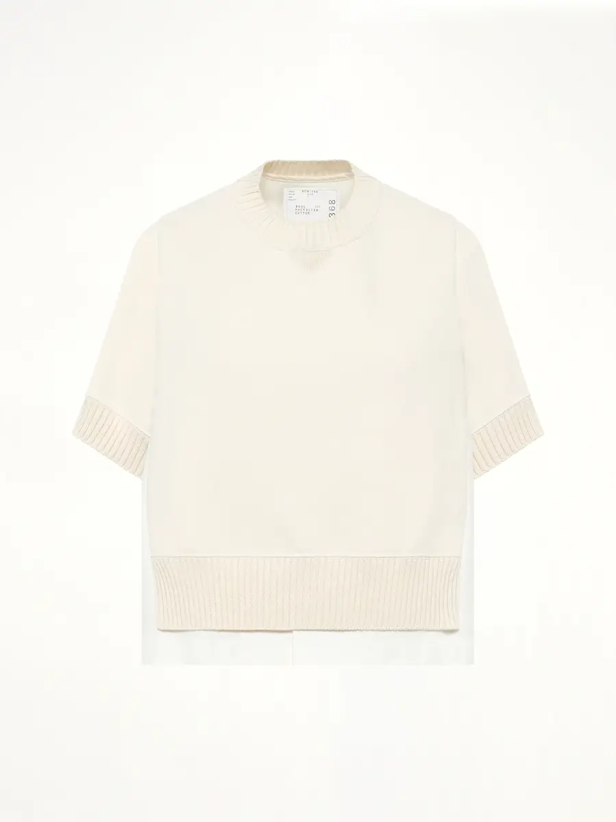Sacai Cotton Weather x Cashmere Knit Sweater in Off White | Thumbnail 2 Sacai Cotton Weather x Cashmere Knit Sweater in Off White | Thumbnail 2