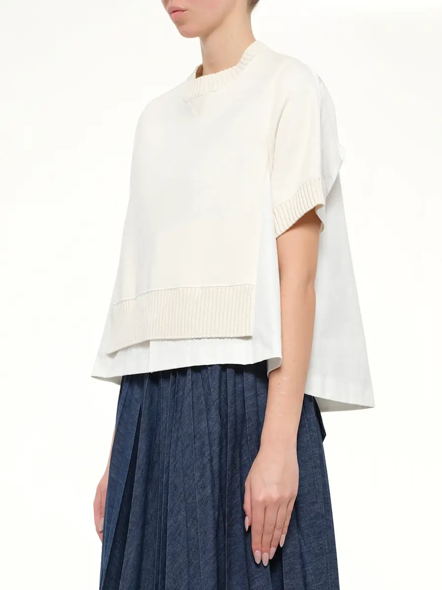Sacai Cotton Weather x Cashmere Knit Sweater in Off White | Thumbnail 3 Sacai Cotton Weather x Cashmere Knit Sweater in Off White | Thumbnail 3