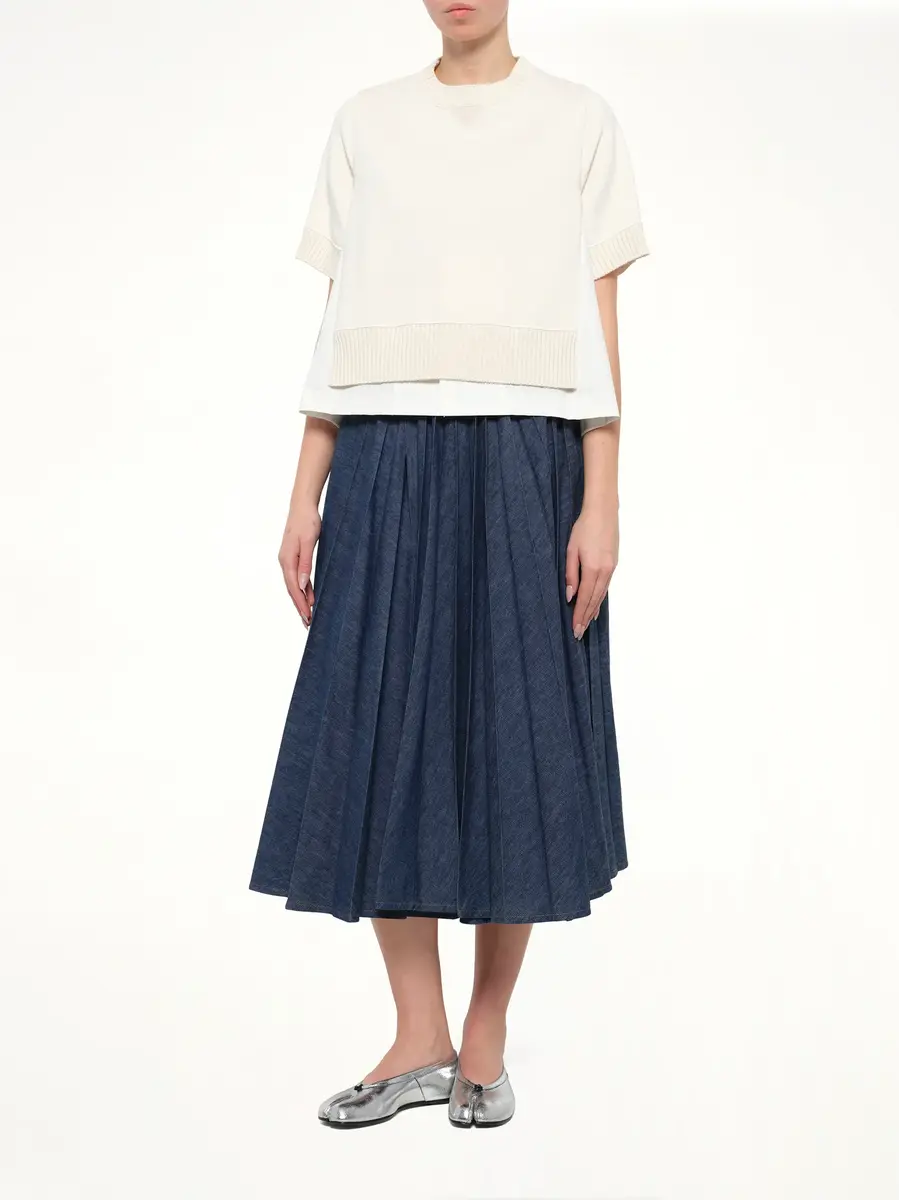 Sacai Cotton Weather x Cashmere Knit Sweater in Off White | Thumbnail 4 Sacai Cotton Weather x Cashmere Knit Sweater in Off White | Thumbnail 4