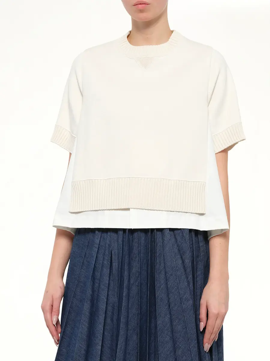Sacai Cotton Weather x Cashmere Knit Sweater in Off White | Thumbnail 6 Sacai Cotton Weather x Cashmere Knit Sweater in Off White | Thumbnail 6