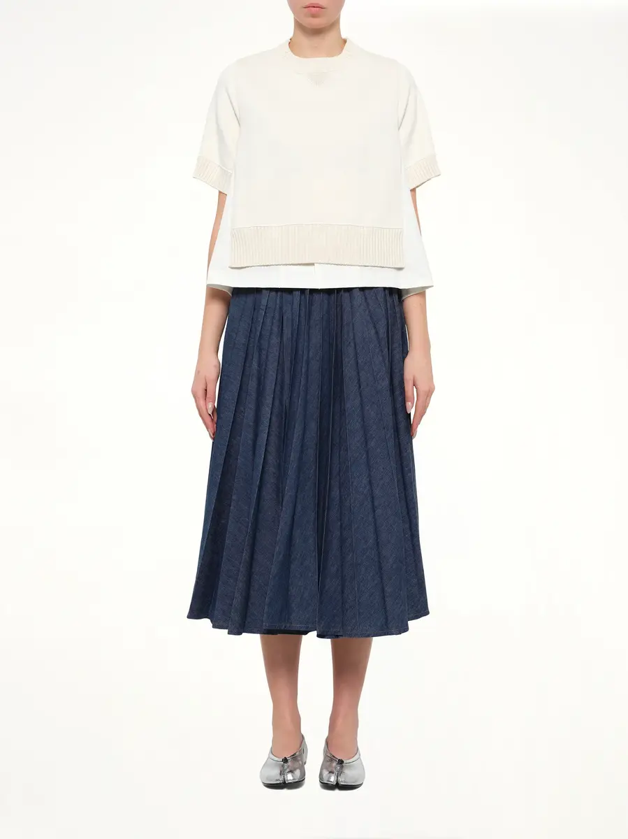 Sacai Cotton Weather x Cashmere Knit Sweater in Off White | Thumbnail 7 Sacai Cotton Weather x Cashmere Knit Sweater in Off White | Thumbnail 7