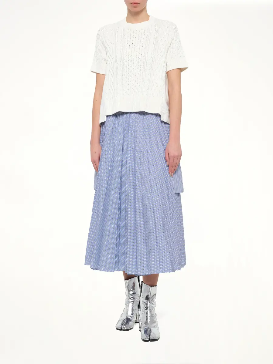 Sacai Denim x Cotton Knit Sweater in Off White | Thumbnail 4 Sacai Denim x Cotton Knit Sweater in Off White | Thumbnail 4