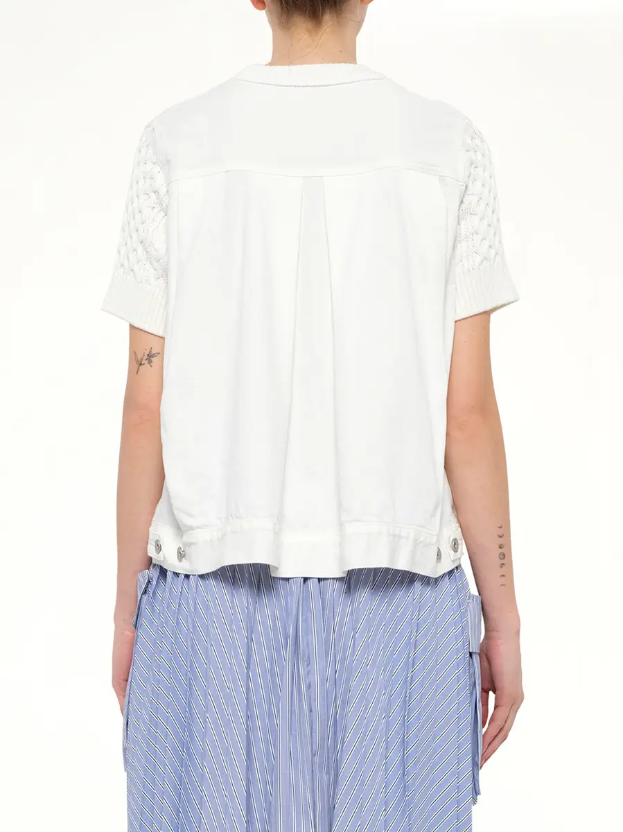 Sacai Denim x Cotton Knit Sweater in Off White | Thumbnail 5 Sacai Denim x Cotton Knit Sweater in Off White | Thumbnail 5