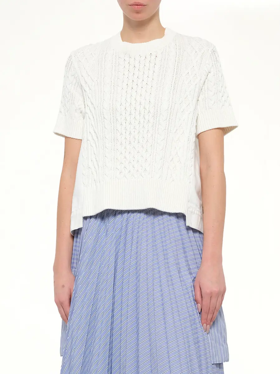 Sacai Denim x Cotton Knit Sweater in Off White | Thumbnail 6 Sacai Denim x Cotton Knit Sweater in Off White | Thumbnail 6
