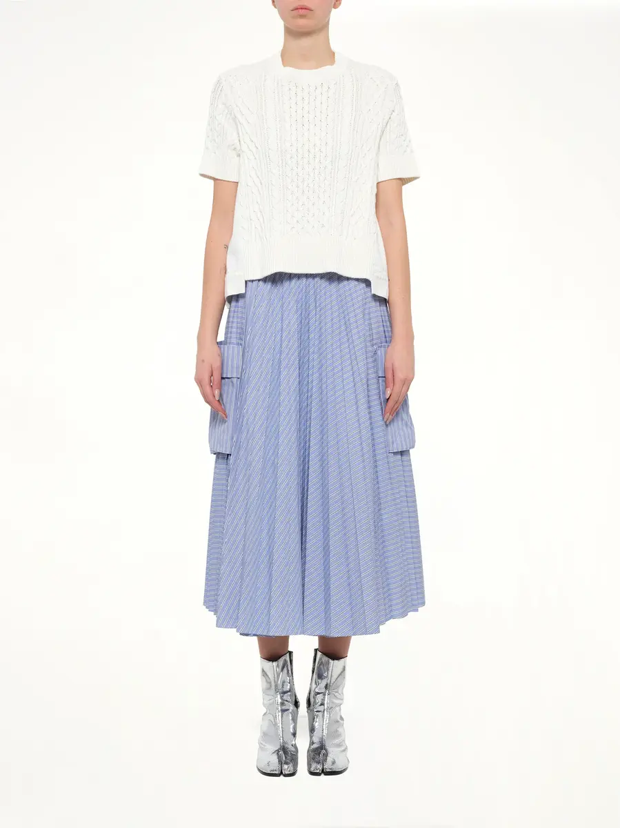 Sacai Denim x Cotton Knit Sweater in Off White | Thumbnail 7 Sacai Denim x Cotton Knit Sweater in Off White | Thumbnail 7