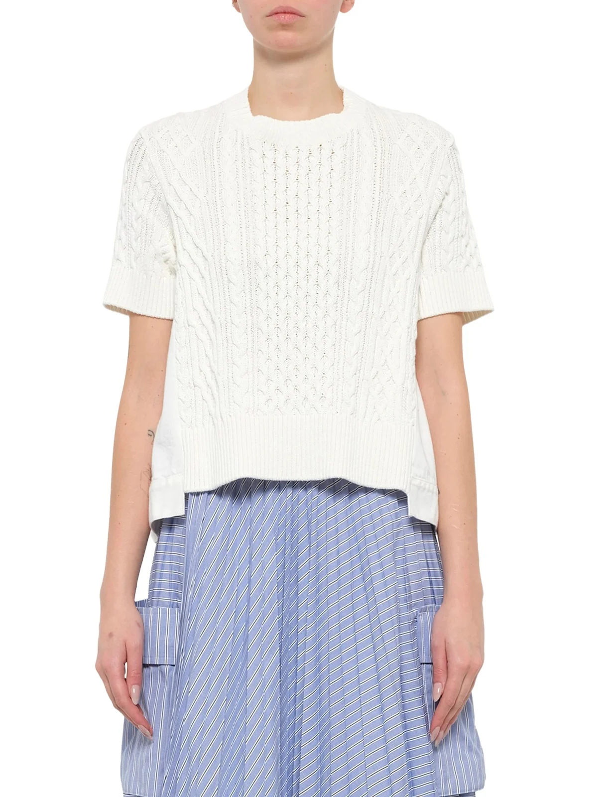 Sacai Denim x Cotton Knit Sweater in Off White