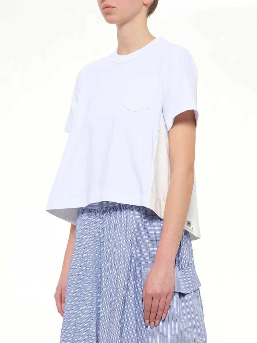 Sacai Denim x Cotton Jersey T-shirt in White/off White | Thumbnail 3