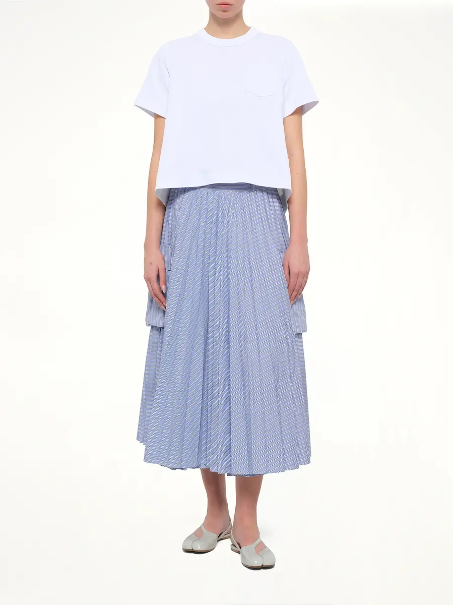 Sacai Denim x Cotton Jersey T-shirt in White/off White | Thumbnail 4